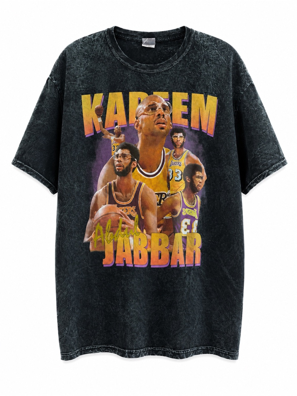 Kareem Abdul-Jabbar Lakers Colortone Acid Wash Graphic T-Shirt